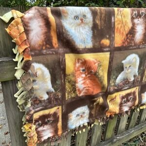 Fleece Kitten Tie Blanket Handmade Throw Soft Cozy Cute Cat‎ Design Sz 42" x 54"